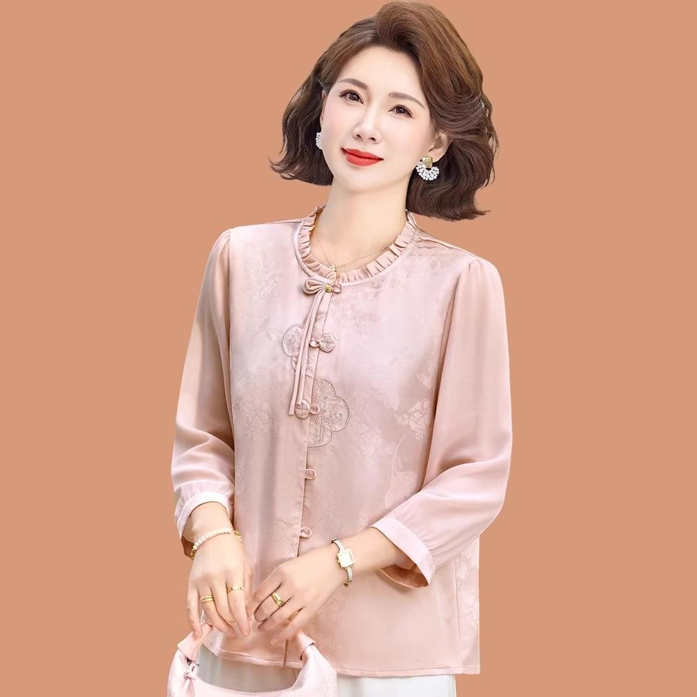 Spring 2026 Chiffon Jacquard Top for Middle-Aged and Elderly Women