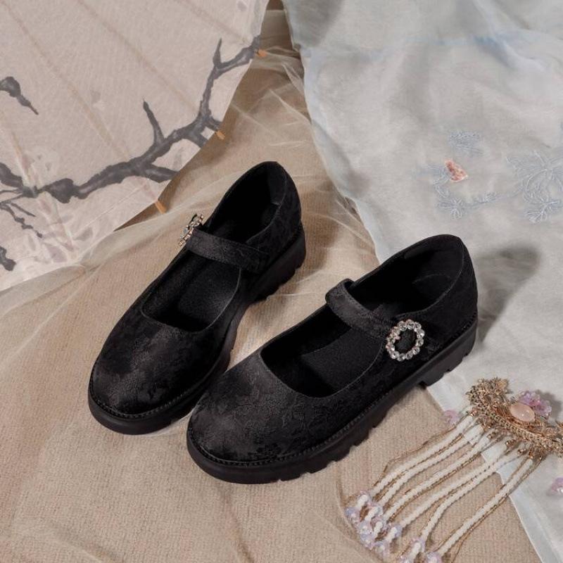 New Chinese Style Girls Single Shoes Platform Girls Student Shoes Buckle Retro Children's Hanfu Shoes Four Seasons Princess Shoes