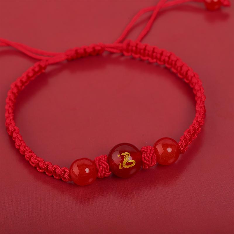 2025 Snake Year Lucky Red Rope Bracelet Zodiac Snake Adjustable Braided Hand Chain Women  Jewelry Xmas  Year Gift