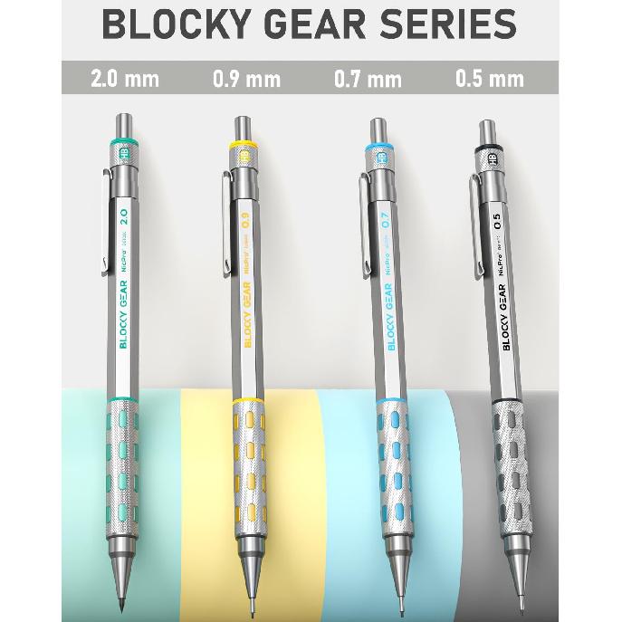 Nicpro Blocky Gear Metal Mechanical Pencil Set with Leather Case, 40PCS Art Drafting Pencil 0.5, 0.7, 0.9 & 2mm Lead Pencil with 352PCS (HB 2H 4H 2B