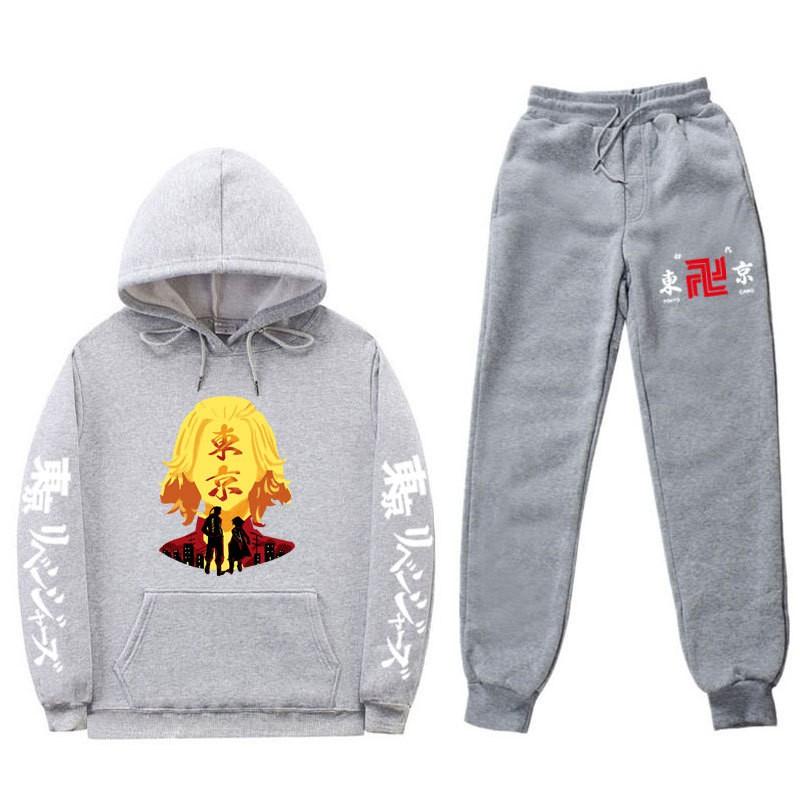 Mens Hooded Long Sleeve Streetwear Sweatshirt Set Casual Oversized Cotton Blend Tracksuit Fall