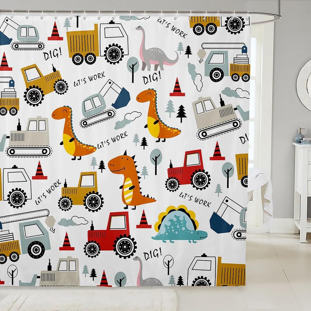 Cartoon Dinosaur Shower Curtain Bath Screen Kids Bathroom Curtains Waterproof Polyester Home Decoration with Hooks