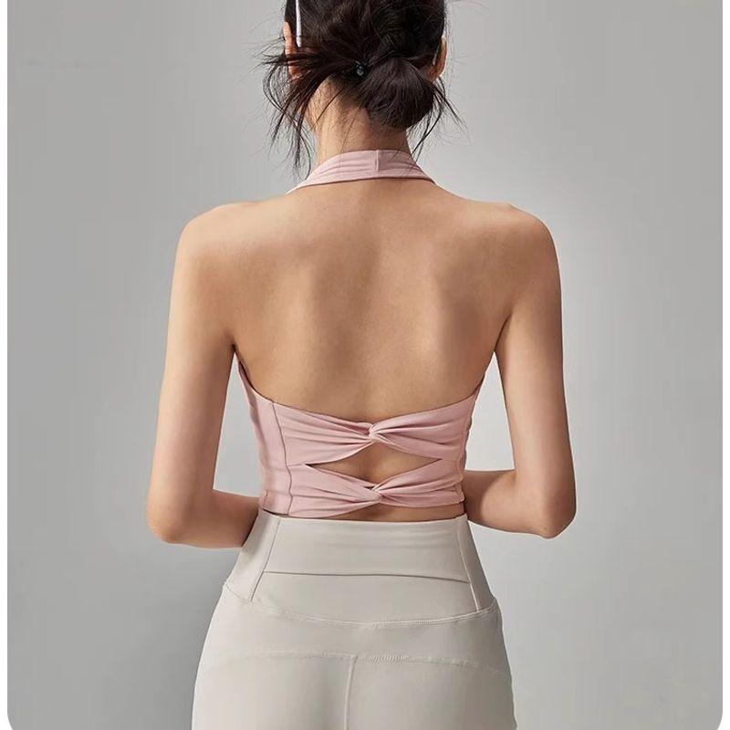 

2025 New Fashion Halterneck Sports Intimates Women s Push-up Running Fitness Bra Outwear Waist-Tight Yoga Vest Shallow powder S