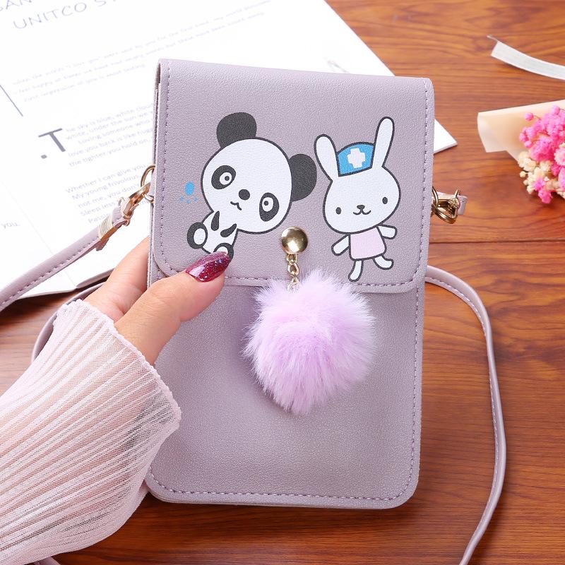 Bærbar PU-skinn tegneserie Enkel Mini Gjennomsiktig berøringsskjerm Mobil lommebok Skulder Crossbody Bag for IPhone Samsung Huawei