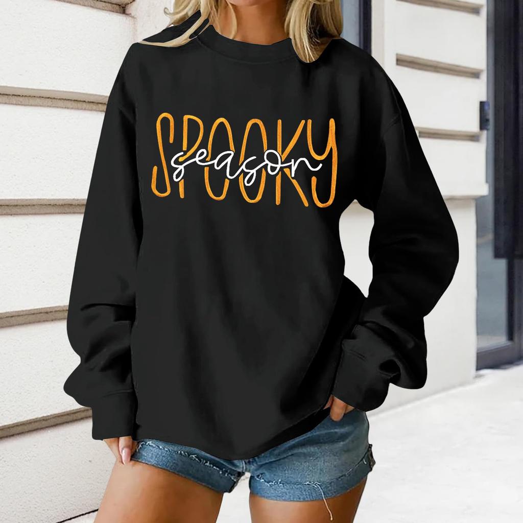 Women's Round Neck Printed Tops Cotton Casual Fashion Long Sleeve Pullover Top Blouse