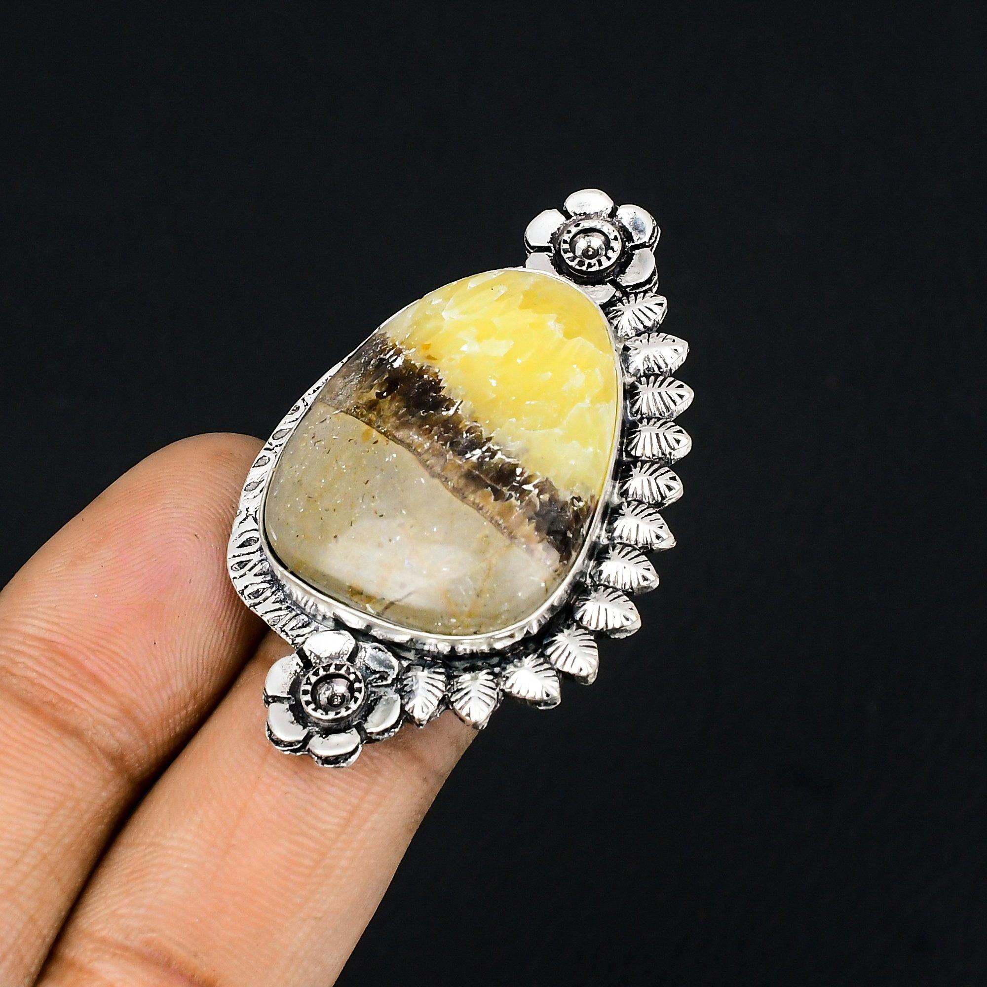 Easter Deal Natural Septarian 925 Silver Promise Multi Stone Flower Ring US 6.5 6.5
