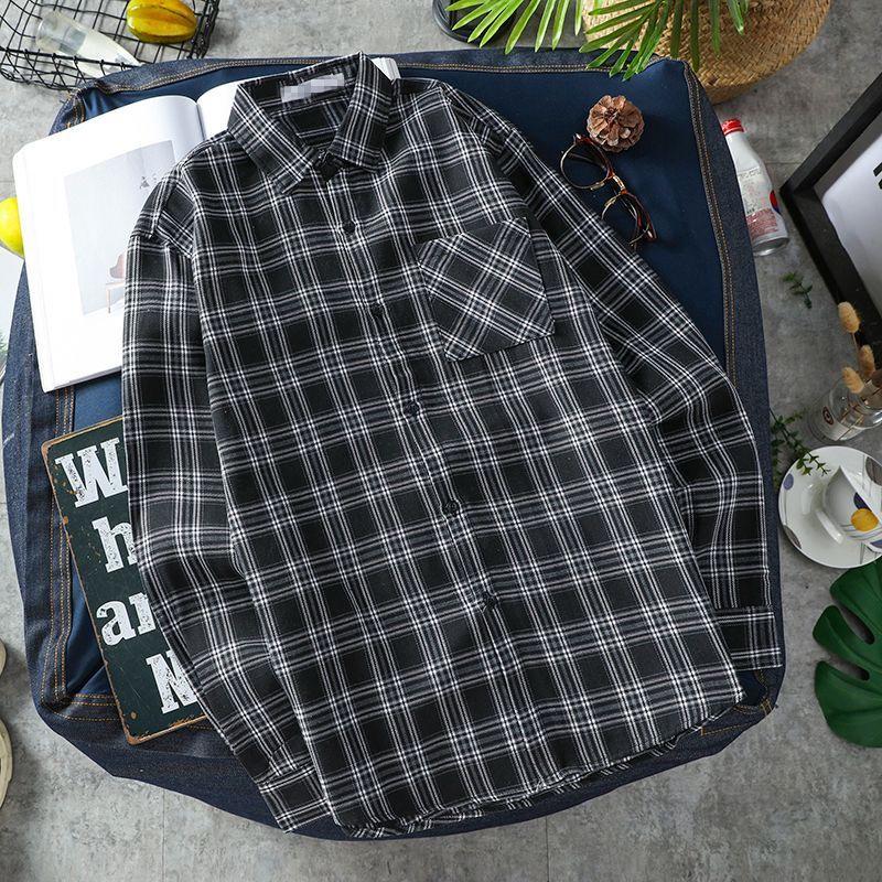Retro Plaid Women's Long Sleeve Korean-Style Loose Casual Shirt for Spring, Summer, and Autumn