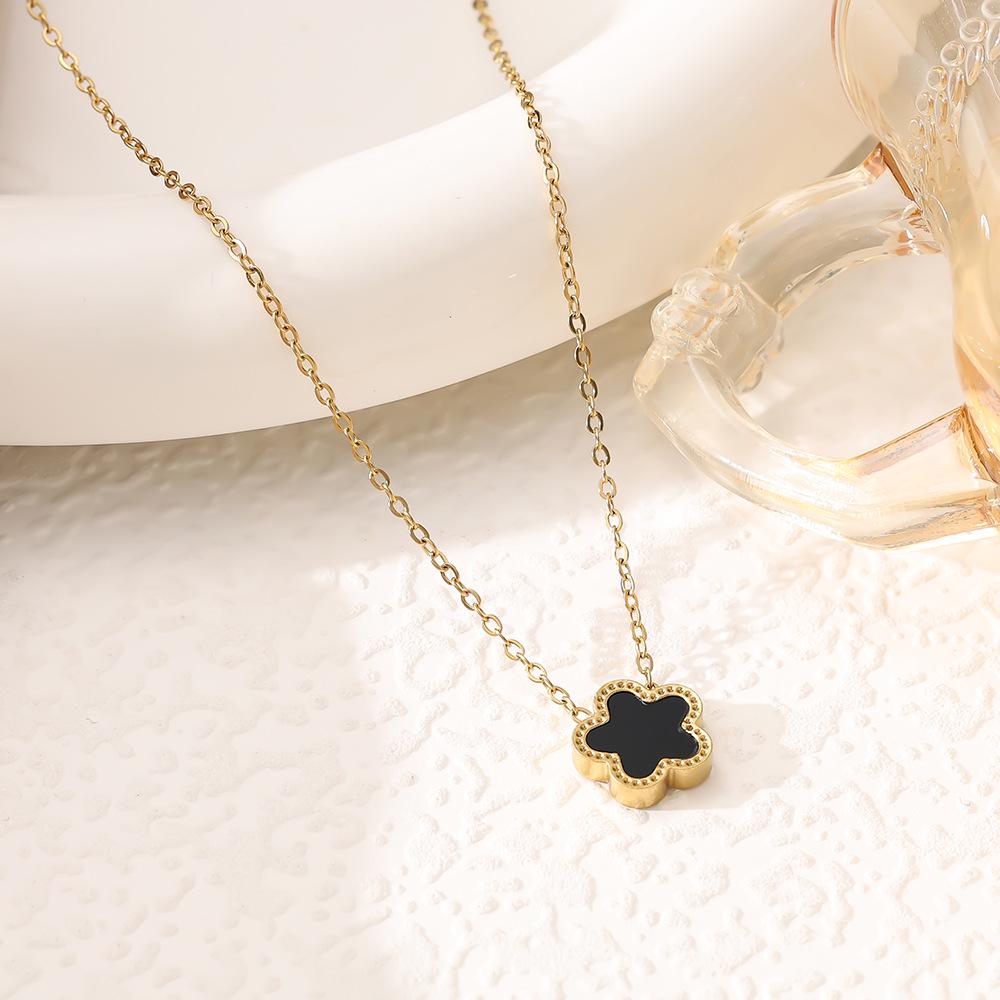 SHEIN 18K Gold-Plated Five-Petal Flower Jewelry Set: Bracelet, Necklace & Stud Earrings In Non-Fading Titanium Steel