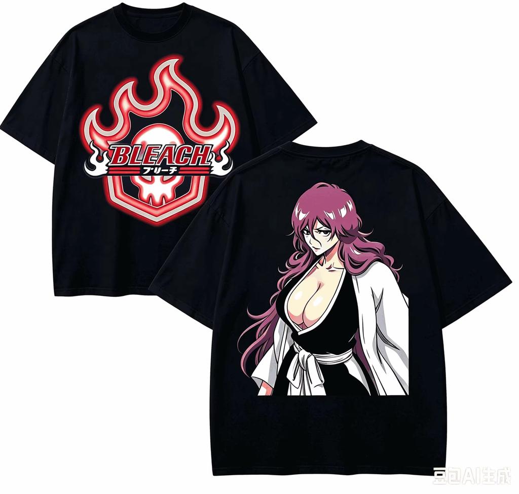 New Harajuku High‑street Loose Unisex Retro Fashion Hot‑selling Couple Comfortable T‑shirt for BLEACH Anime Fans