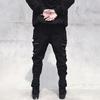 Men Cargo Pants Strap Zipper Decor Loose Ankle-banded Mid-rise Solid Color Multi Hip Hop Streetwear Outdoor Travel Sport Trousers