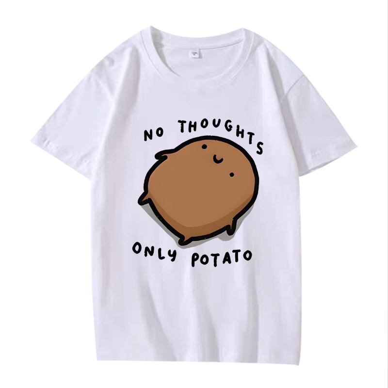 Cute Potato Graphic "No Thoughts Only Potato" Print T Shirt men women Oversized 100% Cotton top short sleeve Summer Unisextops