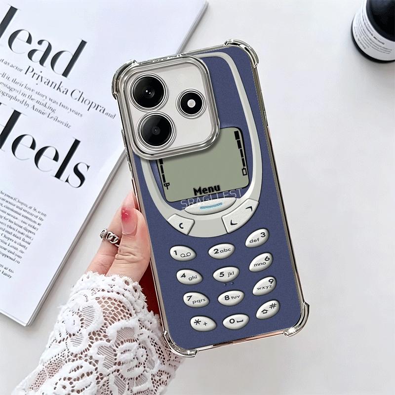 Funny Retro Callphone Plating Phone Case For Xiaomi Redmi Note 14 15 Pro Plus 13 12 11 11S 11T 10 9S 9 5G Anti-Fall Airabag Cove