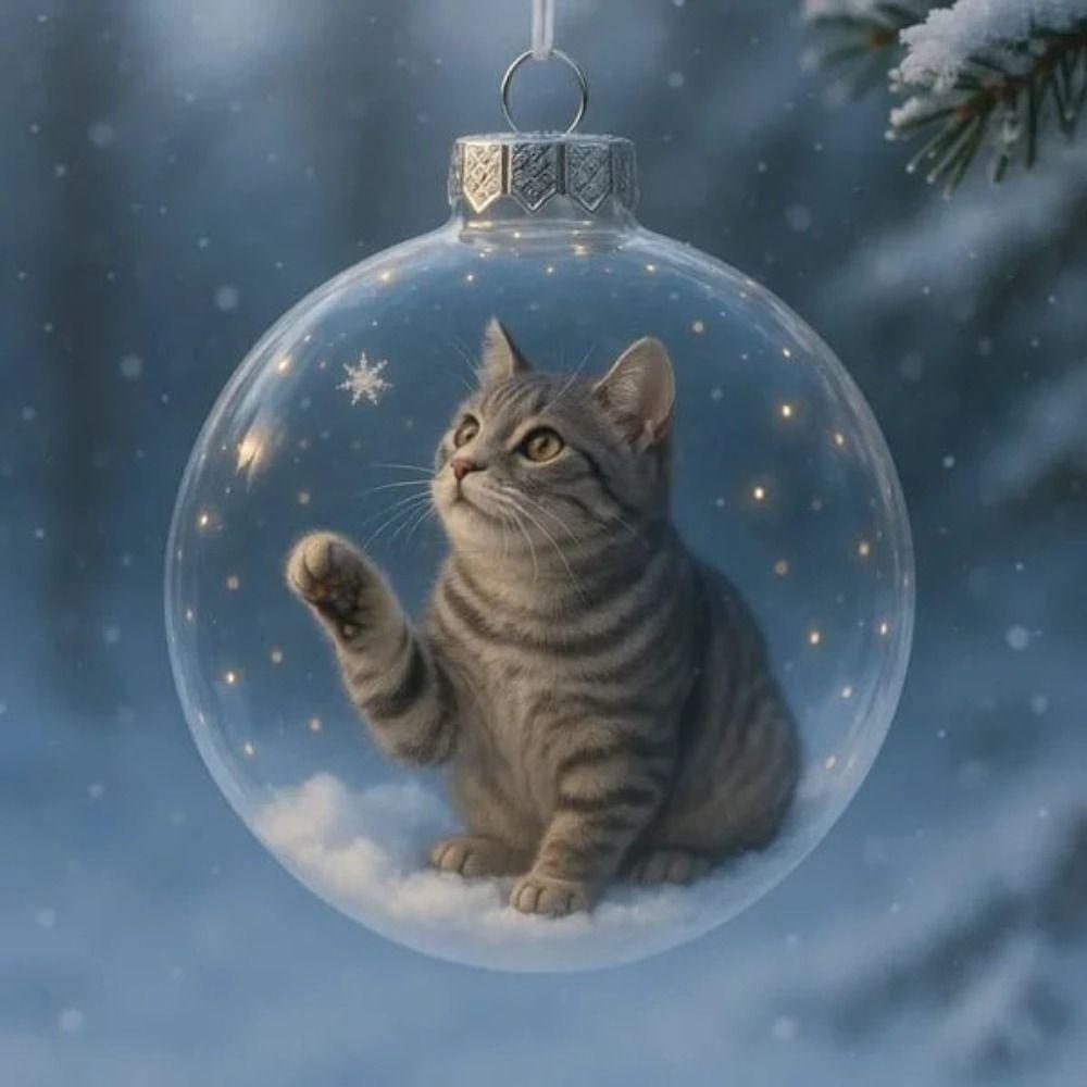 New Plastic Cat Ornament Solid Color DIY Acrylic Bauble Replacement Caps Creative Christmas Ball Pendant Christmas Tree