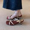 Sheepskin Version~ Temperament French Retro Square Head Rhinestone Flower Word with Open Toe Sandals Versatile Temperament High Heels