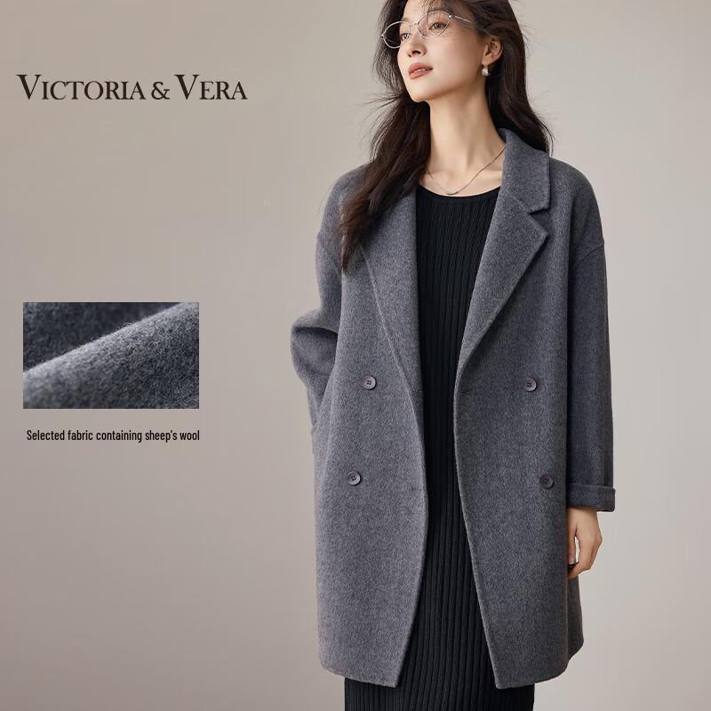 

VICTORIA&VERA Women s Double-Breasted Wool Blend Mid-Length Coat S