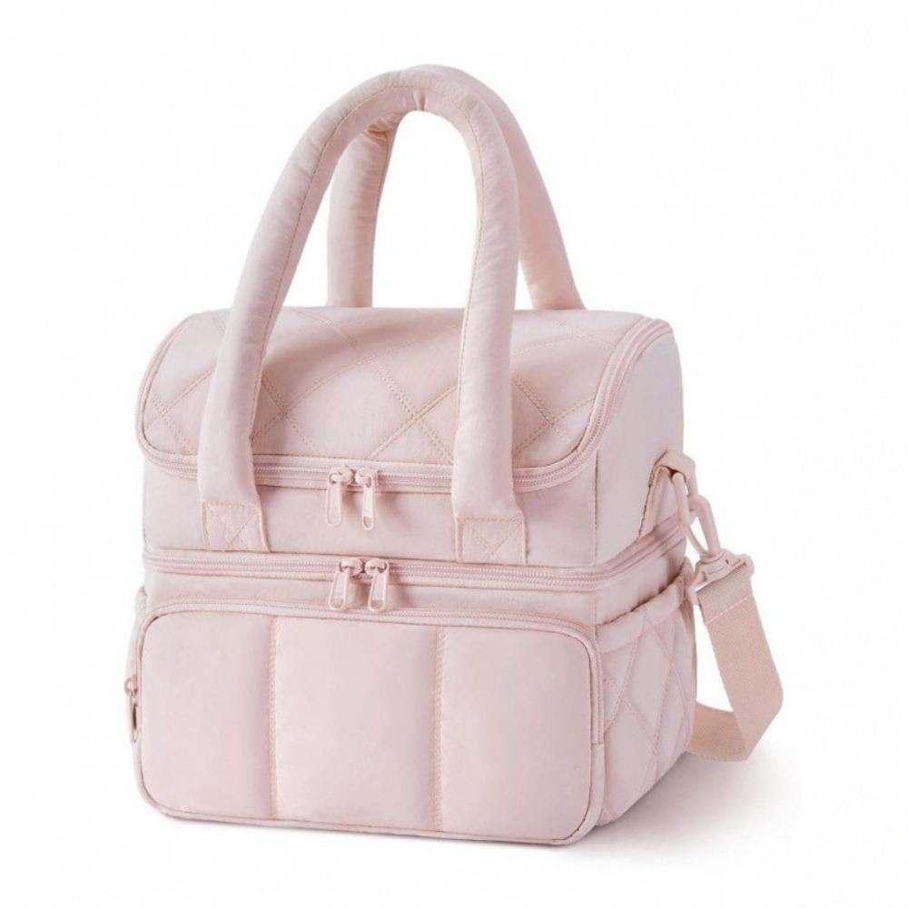 

Durable Large Capacity Lunch Bag Waterproof Insulated Puffer Tote Double Deck Multi-functional Insulated Bag Office розовый