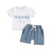 2Pcs Baby Boy Summer Outfits Short Sleeve Letter Embroidery Tops + Shorts Set Toddler Clothes