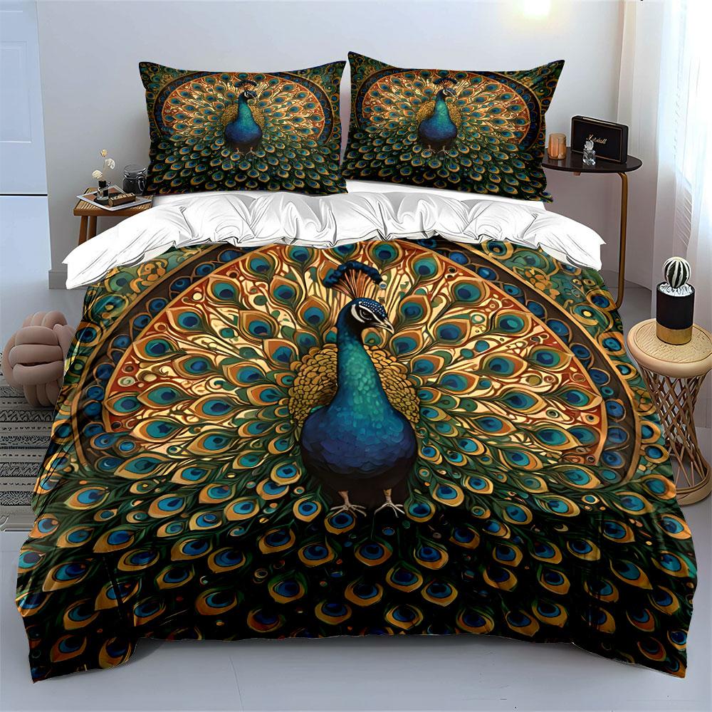 "Elegant Peacock Design Home Decor" Exquisite Three-piece Bedding Set Gift for Kids and Adults