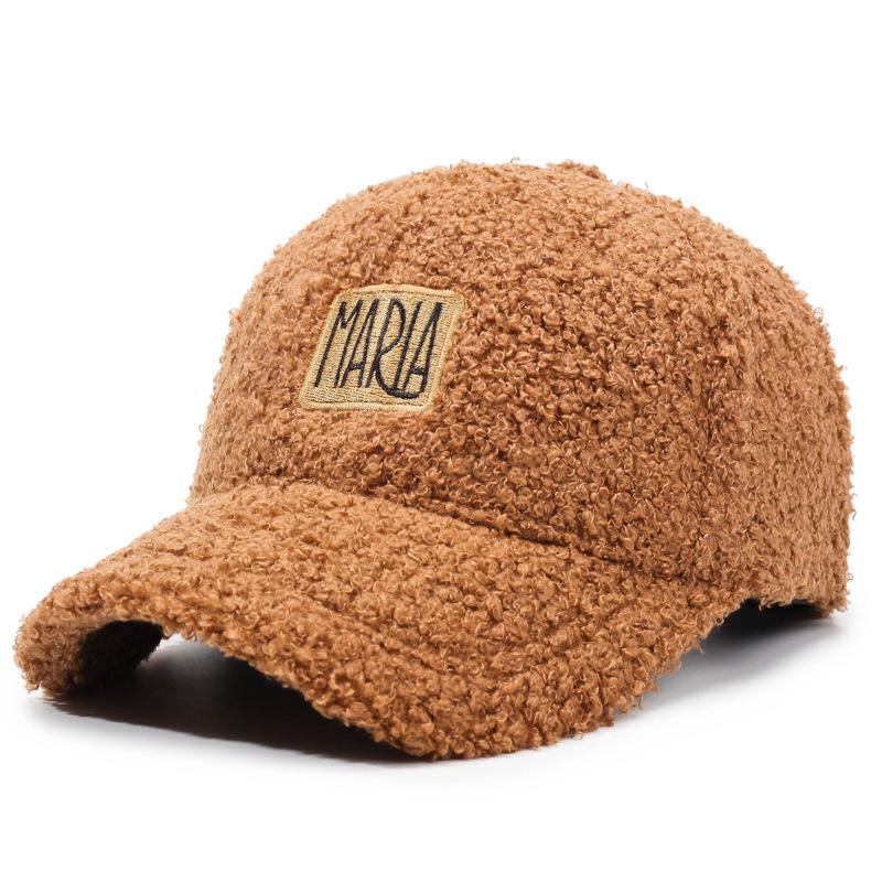 Women Embroidered Letter Hat Lamb Wool Autumn Winter Baseball Cap