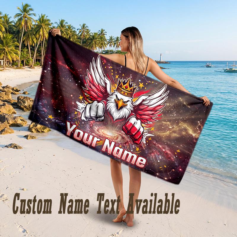 Poland Football Design Beach Towel Custom Text Large Towel for Beach Vacation