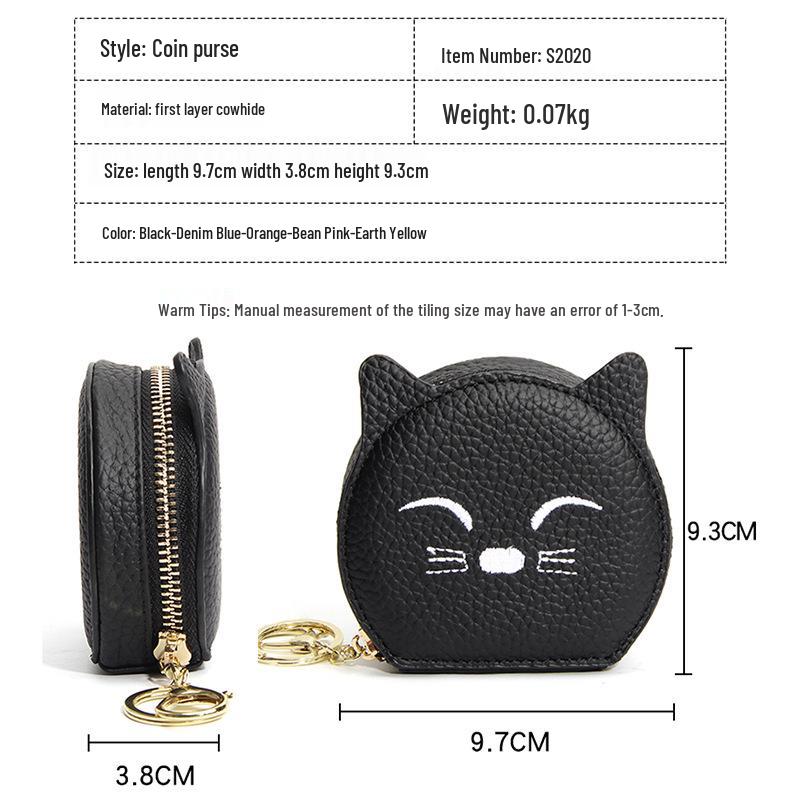 Cute Cowhide Coin Purse & Earphone Storage - Girls' Zipper Wallet with Pendant Decoration
