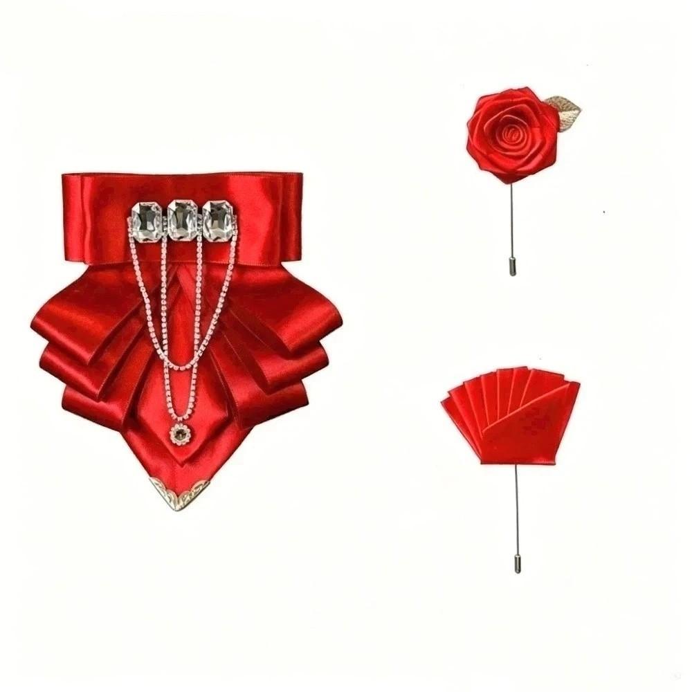 3 pcs/set Exaggerated Collar Bow Tie Brooch Set Rhinestone Wedding Accessory Set Wedding
