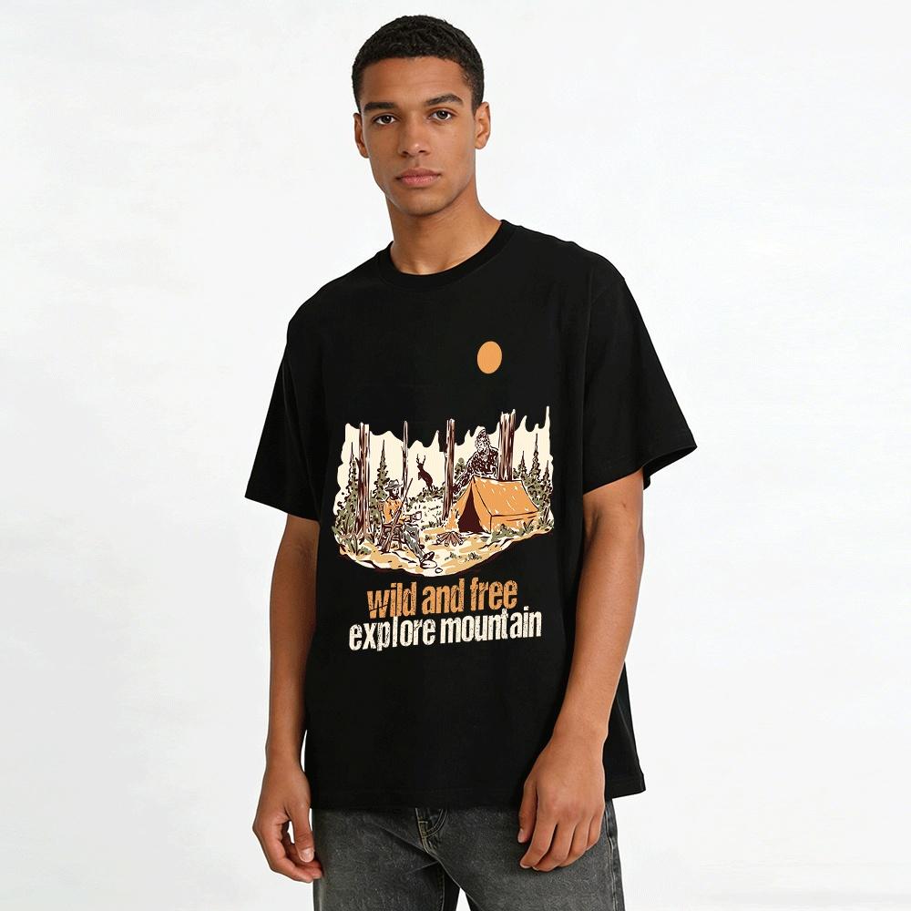 Wild And Free Explore Mountain Camping Graphic Tee Pure cotton T-shirt