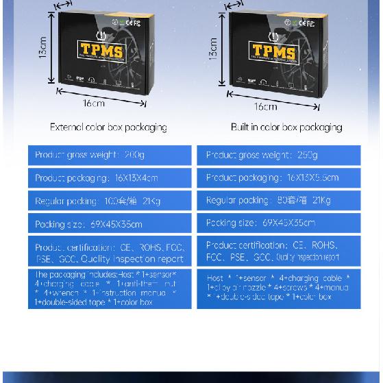 USB/Solar TPMS Temperature Monitor with 4 External Sensors Digital LCD Display 0-6.8Bar T21 Tire Pressure Gauge Car Tyre Monitor