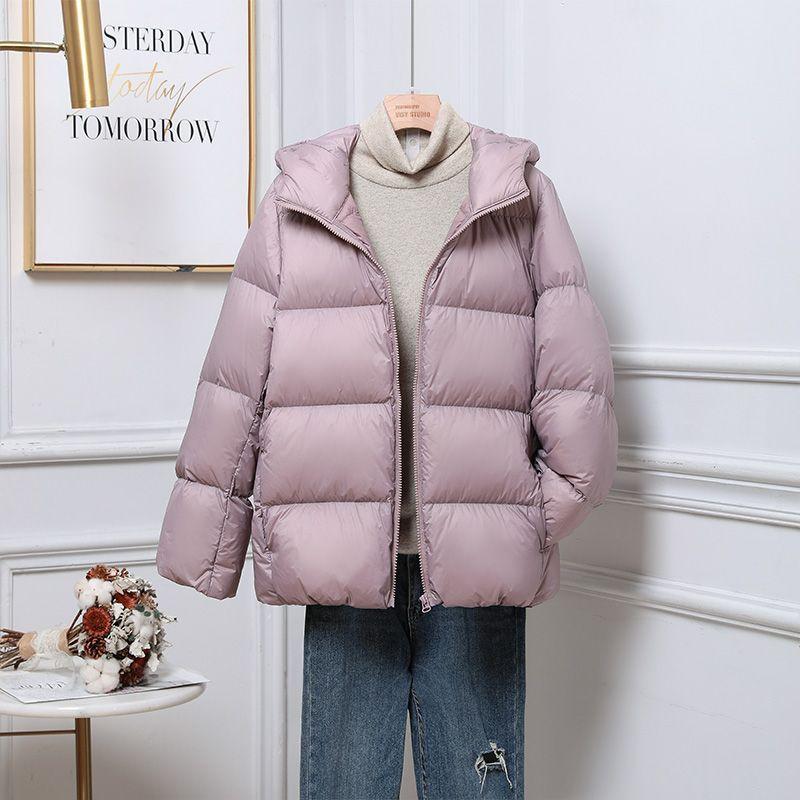 Thin and Light Down Jacket Women's Shopping Mall Hooded Slim% White Duck Down Plus Size Light Cocoon Bread Jacket Thick