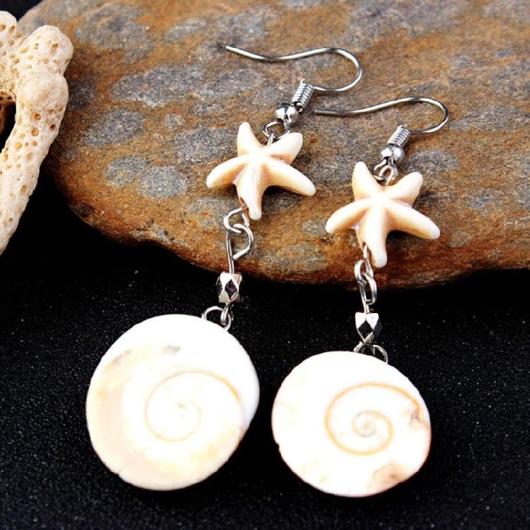 Starfish Dangle Earrings with Conch for Sensitive Ears Handmade Sea Inspired Ear Accessories Earwear for Trendy Women