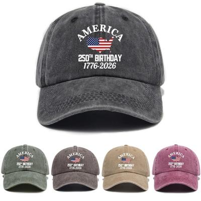 Trendy Versatile Retro Washed Old American Independence Anniversary Print Soft Top Men's and Women's Baseball Caps