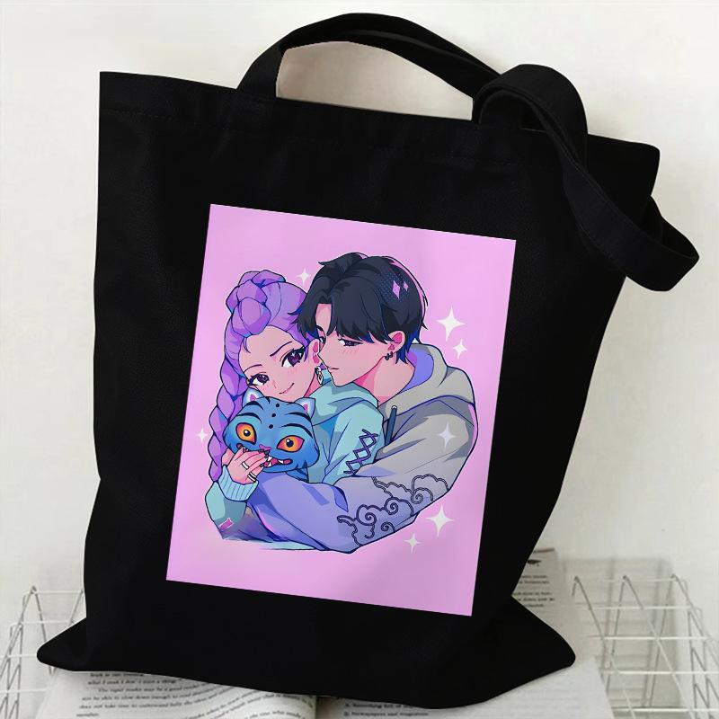 Spot KPOP Demon Hunter Group Printed Canvas Bag Student Daily Trend Handbag Shopping Bag