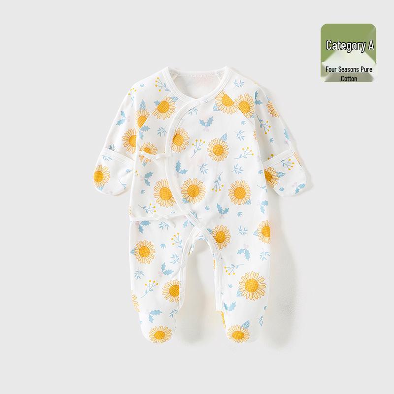 Baby Romper Pure Cotton A-Grade Crawling Suit with Hand & Foot Covers - Anti-Scratch Pajamas for Boys & Girls