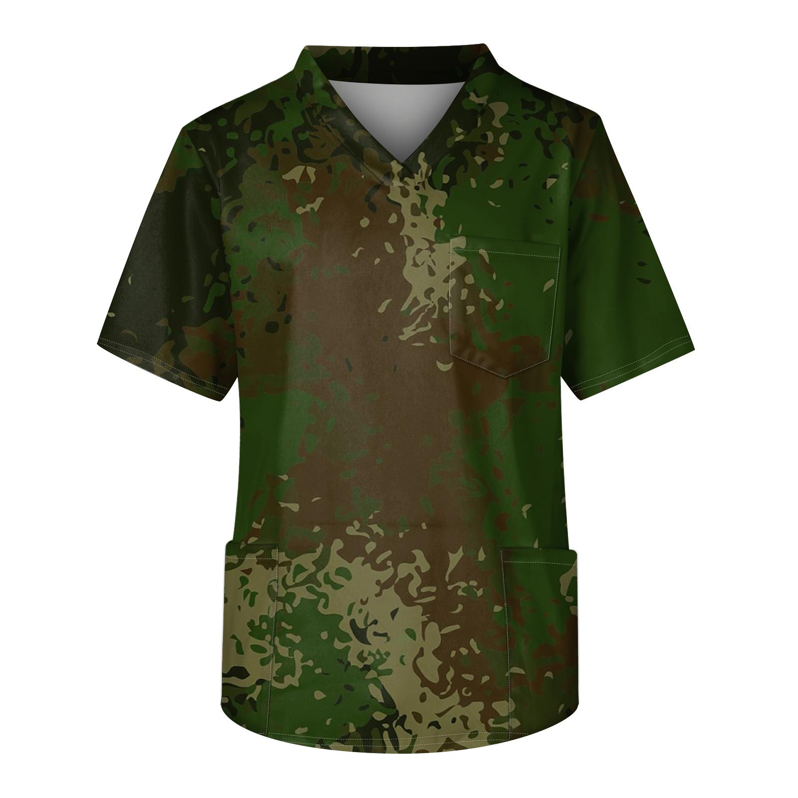 

Чоловіча робоча блуза з коротким рукавом і V-подібним вирізом, нагрудна кишеня для догляду L армія зелений колір