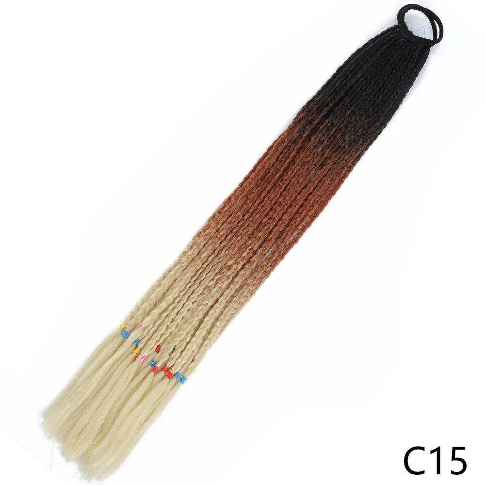 XINRAN Synthetic Long Straight Braids Hair With Rubber Bands Rainbow Braided Ponytail For Women And Girls Cosplay Party Accessories