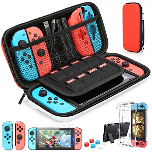 

Для Switch Case Совместимость с Nintendo Switch, 9 в 1 набор аксессуаров с чехлом для переноски, док-защитный чехол