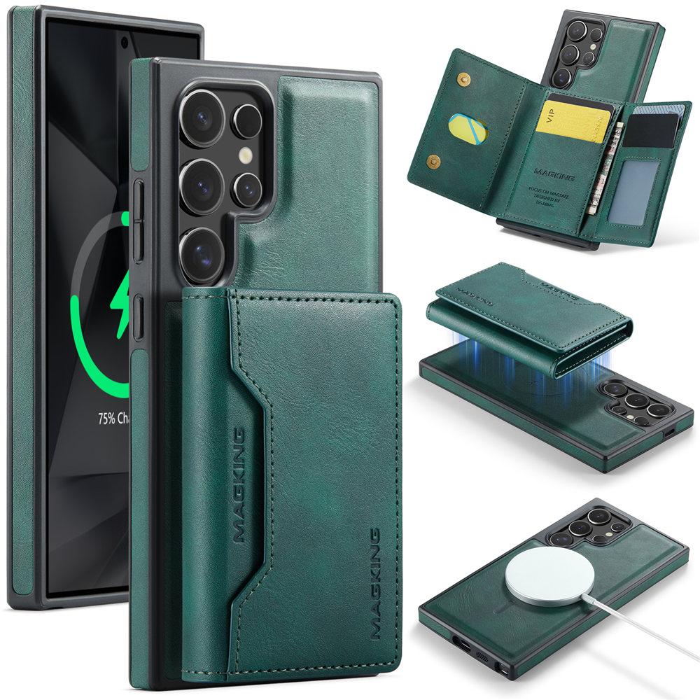 2 in 1 Magnetisch Für Magsafe Kabelloses Laden Kartenfach Lederhülle Für Samsung Galaxy S24 S23 Ultra S24 Plus Brieftaschenhülle