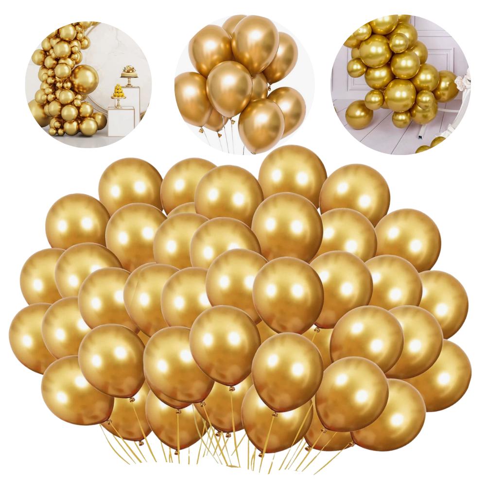 Gold chrome balloons birthday decoration set of 100 large metallic pieces