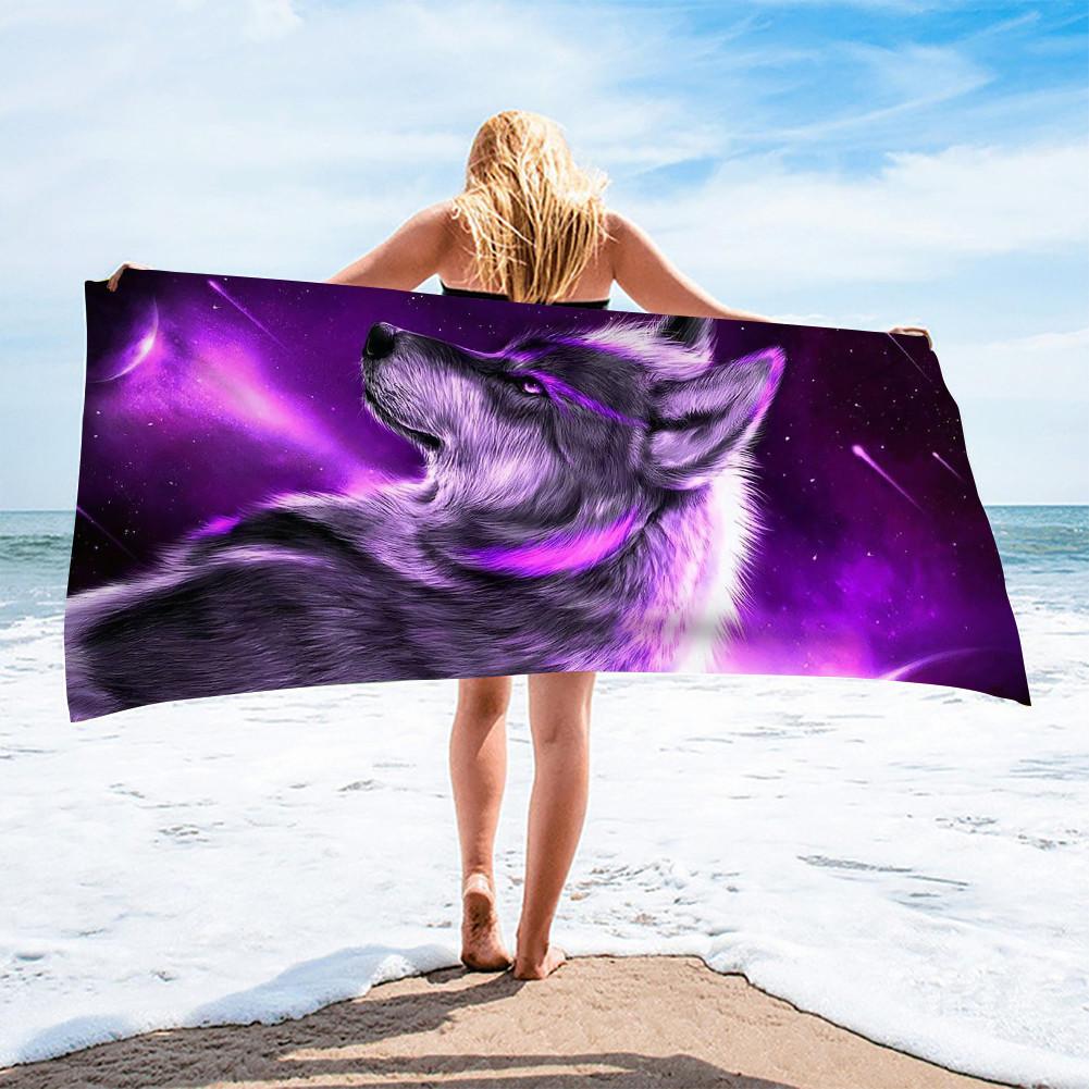 Wild Animal Wolf Moon Print Beach Towels for Adult Kids Quicky-dry Bath Towel Large Sport Animals Towels Surf Camping Blanket