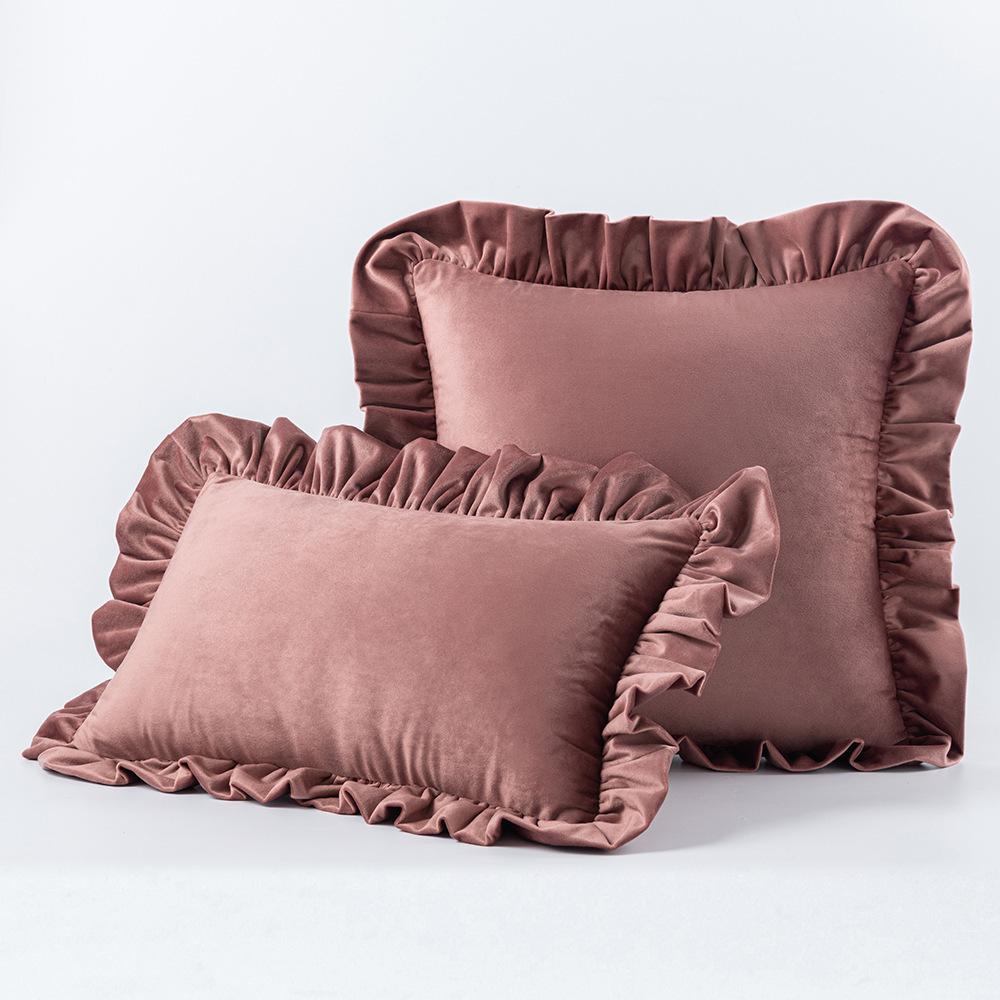 Ruffled Edge Minimalist Solid Color Velvet Pillow Cover For Home Decor Sofa Bed Throw Cushion Window Seat Lumbar Support Pillow Case