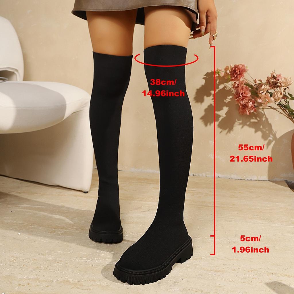New leopard print knee socks boots autumn large size muffin showing thin elastic thin boots women