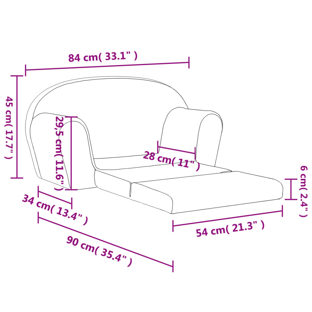 Kids Sleeper Sofa 2 Seater Anthracite Soft Plush