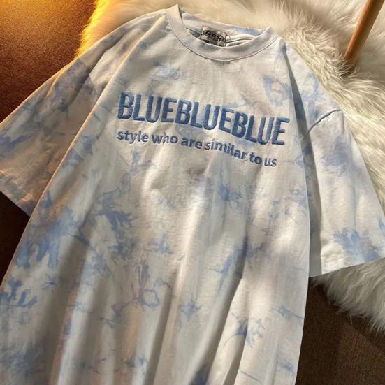 Modisches Damen-T-Shirt Buchstabenstickerei Batik-Print Kurze Ärmel Locker Geschnittene Bluse für die Arbeit