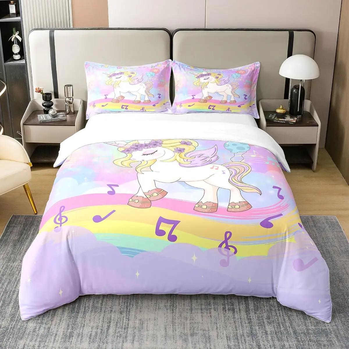 

Comforter Unicorn Comforter Queen Size Cute Rainbow Print Bedding Set Kids Girls Girly Animal Themed With 2 S Comforter (quilt)-EU Single(135*200cm)3pcs