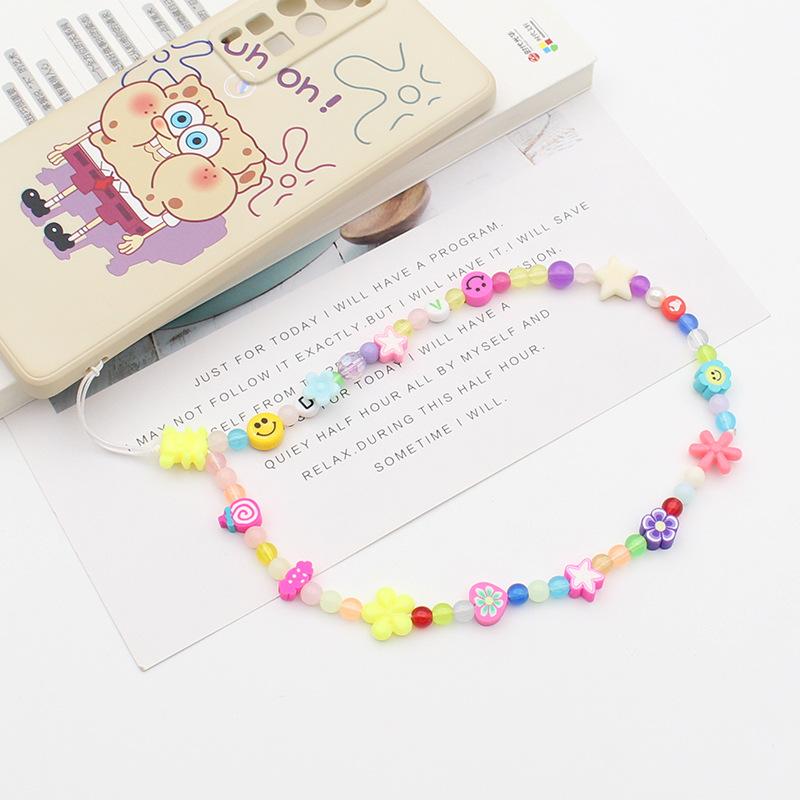 Mobile Phone Chain Beaded Colorful Cartoon Fruit Smiling Face Soft Pottery Letter Beaded To Prevent Mobile Phone from Hanging Chain.