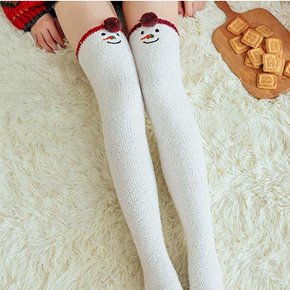 Coral Fleece Christmas Stockings Santa Claus Long Tube Socks Cartoon Hosiery  Children Stocking