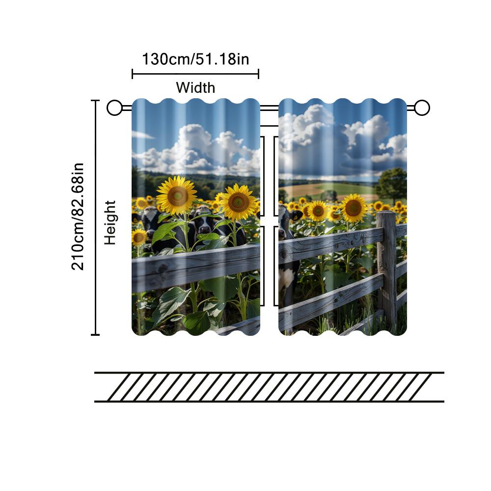 Filtering Curtains Excluding Rods Non Movable Without Batteries Sunflower Cow Use Bedrooms Living Rooms Set Of 2 Made Polyester Area Decor
