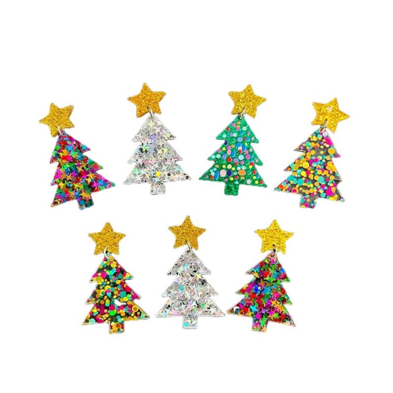 2 Pcs Novel Christmas Tree Stud Earrings All-matched Temperament Sequins Stud Earrings Multicolour Rainbow Earrings