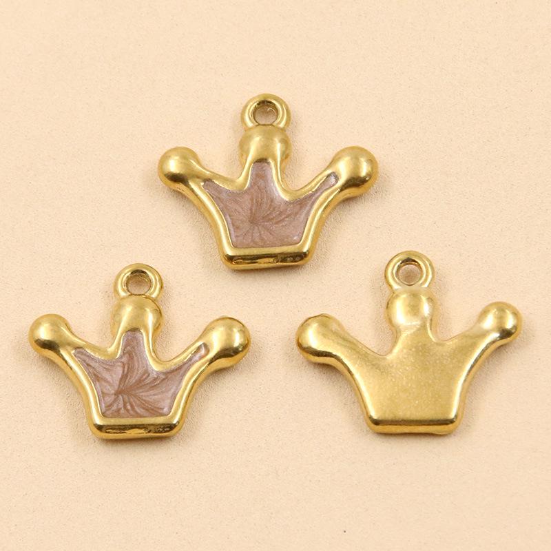3 Styles DIY Heart Crown Enamel Charms: Stainless Steel Drip Oil Gold Pendants