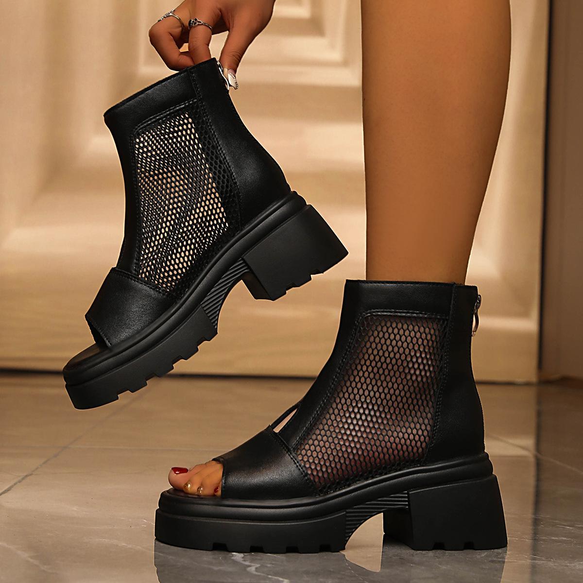 High-heeled Thick-soled Shoes, Chunky Heels, Women s Shoes, Sandals 35 чёрный
